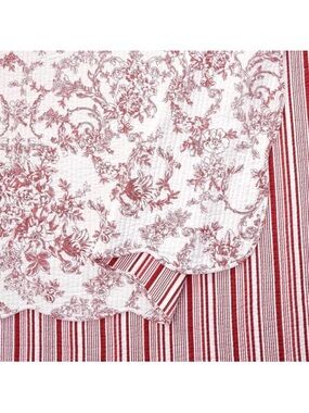 Beautiful Full/Queen ~ Red & White Floral REVERSIBLE 3 Pc Quilt Set 100% Cotton